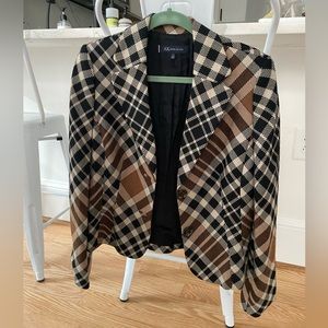 Anne Klein vintage brown plaid pattern cropped blazer size 10